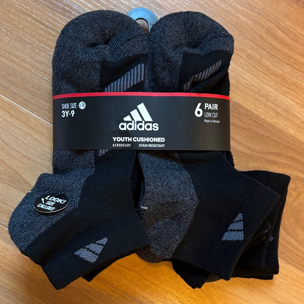 Adidas Youth Cushioned Low Cut Socks - Black and Gray